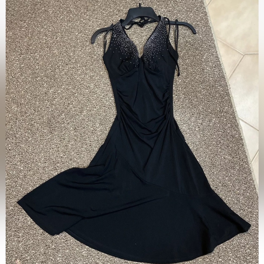 90s Y2K Ruby Rox Black Halter Rhinestone Ruched Fit & Flare Dress Jrs Small New